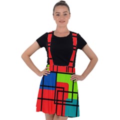 Colorful Rectangle Boxes Velvet Suspender Skater Skirt by Magicworlddreamarts1