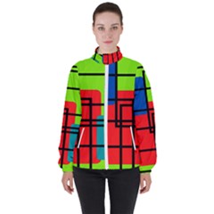 Colorful Rectangle Boxes Women s High Neck Windbreaker by Magicworlddreamarts1