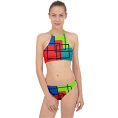 Colorful Rectangle Boxes Racer Front Bikini Set by Magicworlddreamarts1