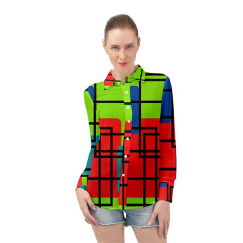 Colorful Rectangle Boxes Long Sleeve Chiffon Shirt by Magicworlddreamarts1