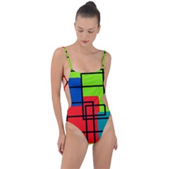 Colorful Rectangle Boxes Tie Strap One Piece Swimsuit by Magicworlddreamarts1