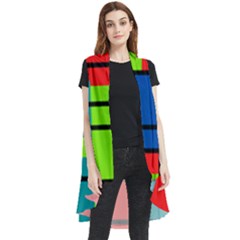 Colorful Rectangle Boxes Sleeveless Chiffon Waistcoat Shirt