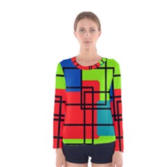 Colorful Rectangle Boxes Women s Long Sleeve Tee