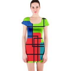 Colorful Rectangle Boxes Short Sleeve Bodycon Dress by Magicworlddreamarts1