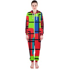 Colorful Rectangle Boxes Hooded Jumpsuit (ladies) 