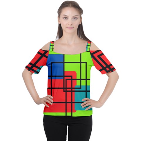 Colorful Rectangle Boxes Cutout Shoulder Tee by Magicworlddreamarts1