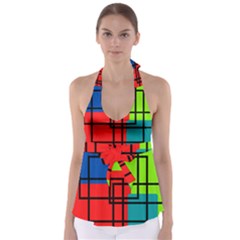 Colorful Rectangle Boxes Babydoll Tankini Top by Magicworlddreamarts1