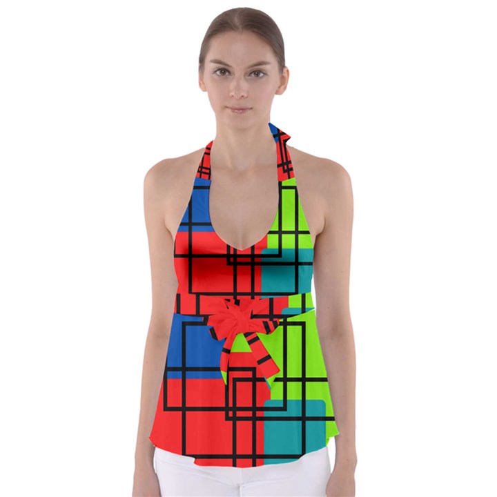 Colorful Rectangle boxes Babydoll Tankini Top