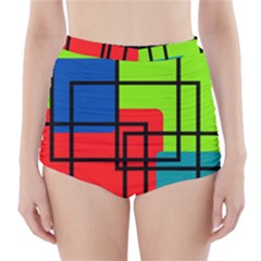 Colorful Rectangle Boxes High-waisted Bikini Bottoms by Magicworlddreamarts1