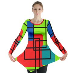 Colorful Rectangle Boxes Long Sleeve Tunic  by Magicworlddreamarts1