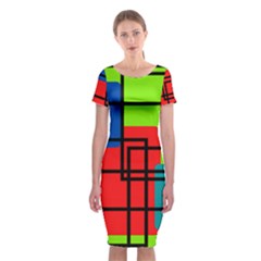 Colorful Rectangle Boxes Classic Short Sleeve Midi Dress