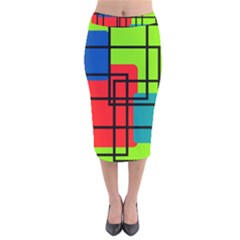 Colorful Rectangle Boxes Velvet Midi Pencil Skirt by Magicworlddreamarts1