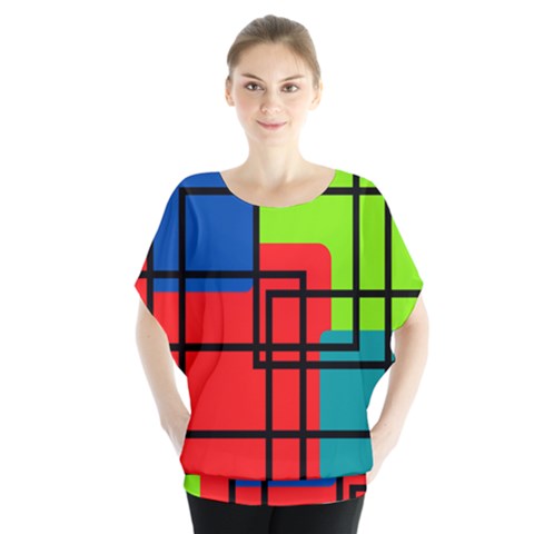 Colorful Rectangle Boxes Batwing Chiffon Blouse by Magicworlddreamarts1