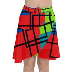 Colorful Rectangle Boxes Chiffon Wrap Front Skirt by Magicworlddreamarts1