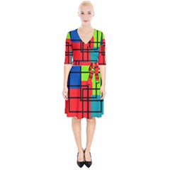 Colorful Rectangle Boxes Wrap Up Cocktail Dress