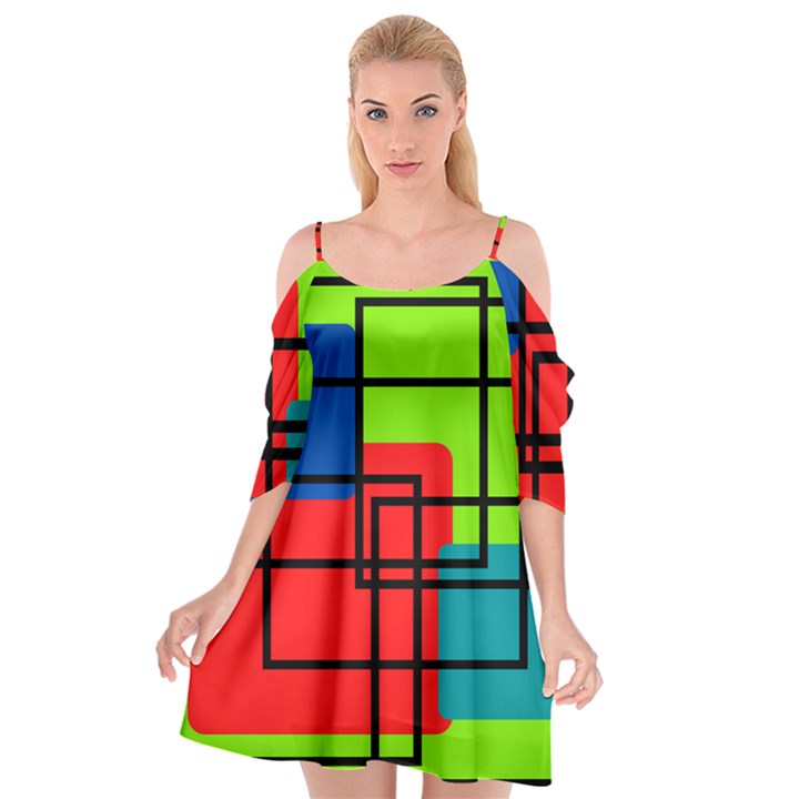 Colorful Rectangle boxes Cutout Spaghetti Strap Chiffon Dress