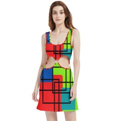 Colorful Rectangle Boxes Velvet Cutout Dress