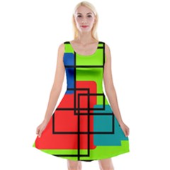 Colorful Rectangle Boxes Reversible Velvet Sleeveless Dress