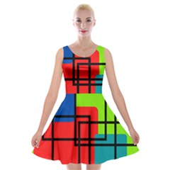 Colorful Rectangle Boxes Velvet Skater Dress