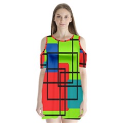 Colorful Rectangle Boxes Shoulder Cutout Velvet One Piece