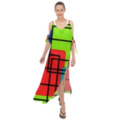 Colorful Rectangle Boxes Maxi Chiffon Cover Up Dress