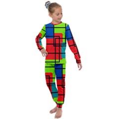 Colorful Rectangle Boxes Kids  Long Sleeve Set 