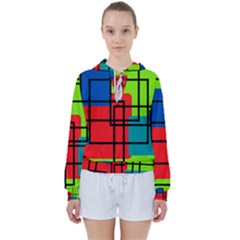 Colorful Rectangle Boxes Women s Tie Up Sweat