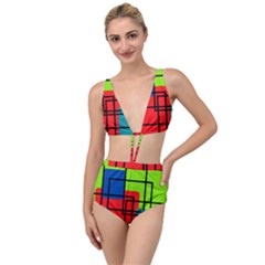 Colorful Rectangle Boxes Tied Up Two Piece Swimsuit by Magicworlddreamarts1