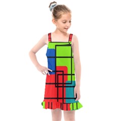 Colorful Rectangle Boxes Kids  Overall Dress