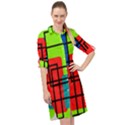 Colorful Rectangle boxes Long Sleeve Mini Shirt Dress View1