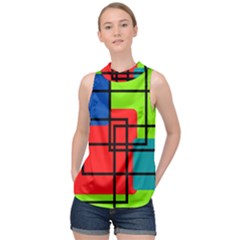 Colorful Rectangle Boxes High Neck Satin Top by Magicworlddreamarts1