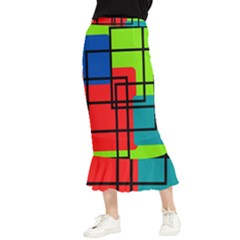 Colorful Rectangle Boxes Maxi Fishtail Chiffon Skirt