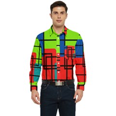 Colorful Rectangle Boxes Men s Long Sleeve Pocket Shirt 