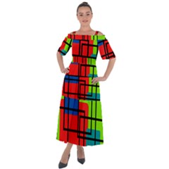 Colorful Rectangle Boxes Shoulder Straps Boho Maxi Dress  by Magicworlddreamarts1