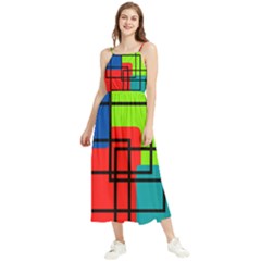 Colorful Rectangle Boxes Boho Sleeveless Summer Dress