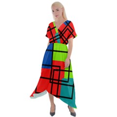 Colorful Rectangle Boxes Cross Front Sharkbite Hem Maxi Dress by Magicworlddreamarts1