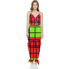 Colorful Rectangle Boxes Sleeveless Tie Ankle Jumpsuit