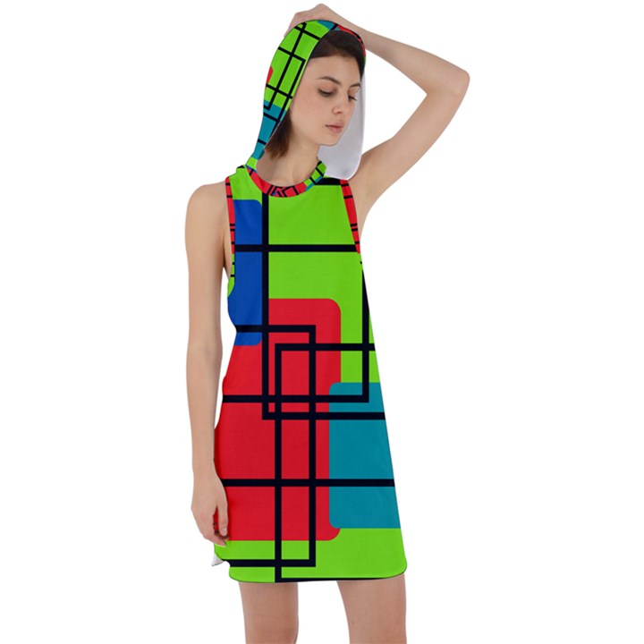 Colorful Rectangle boxes Racer Back Hoodie Dress