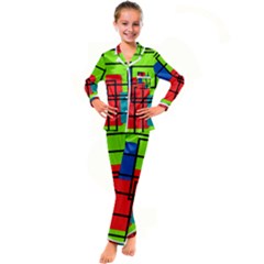 Colorful Rectangle Boxes Kid s Satin Long Sleeve Pajamas Set by Magicworlddreamarts1