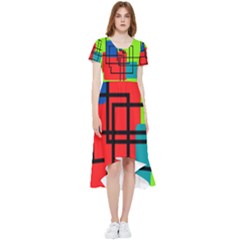 Colorful Rectangle Boxes High Low Boho Dress