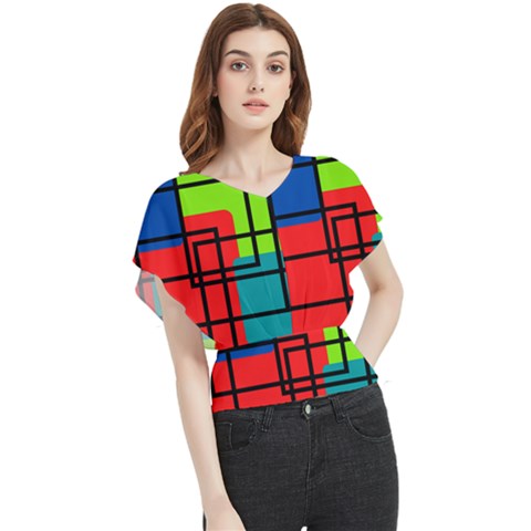 Colorful Rectangle Boxes Butterfly Chiffon Blouse by Magicworlddreamarts1