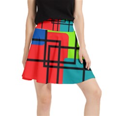 Colorful Rectangle Boxes Waistband Skirt