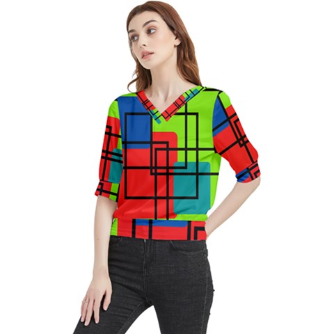 Colorful Rectangle Boxes Quarter Sleeve Blouse by Magicworlddreamarts1