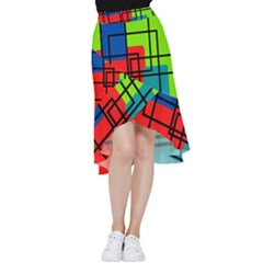 Colorful Rectangle Boxes Frill Hi Low Chiffon Skirt