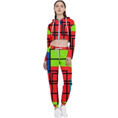 Colorful Rectangle Boxes Cropped Zip Up Lounge Set