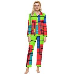 Colorful Rectangle Boxes Womens  Long Sleeve Pocket Pajamas Set by Magicworlddreamarts1