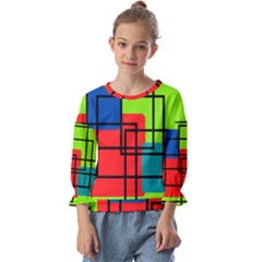 Colorful Rectangle Boxes Kids  Cuff Sleeve Top