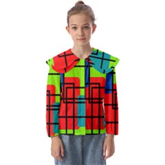 Colorful Rectangle Boxes Kids  Peter Pan Collar Blouse