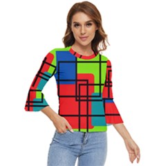 Colorful Rectangle Boxes Bell Sleeve Top