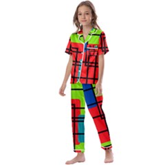 Colorful Rectangle Boxes Kids  Satin Short Sleeve Pajamas Set by Magicworlddreamarts1